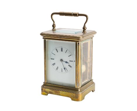 A French brass late-Victorian carriage clock the eight-day duration movement having a replaced platform lever escapement and 