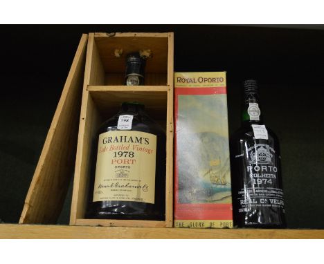 A 1.5 litre bottle of Grahams late bottled vintage port 1978, boxed together with a bottle of Royal Oporto 1974 port, boxed.