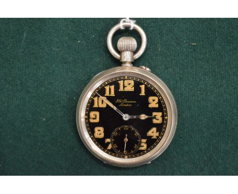 A gentleman's silver pocket watch, the black enamel dial signed J W Benson, London.