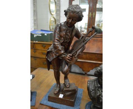 A good large bronze figure of young Mozart playing the violin.