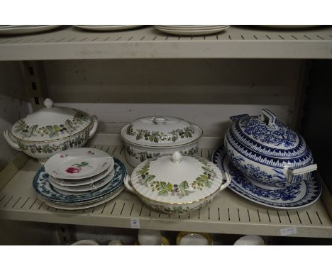 Royal Worcester Lavinia vegetable dish and cover with matching tureen and casserole dish and other china.