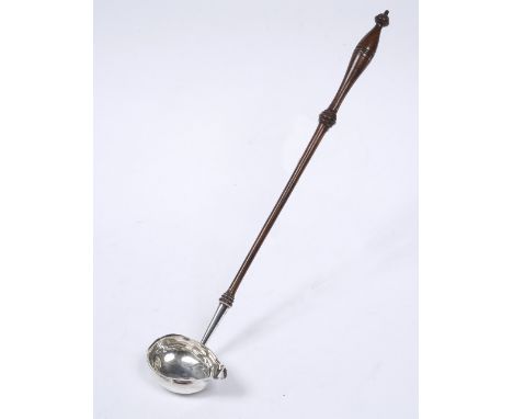 A Georgian silver toddy ladle with shaped bowl and later turned wood handle?, Edinburgh 1775