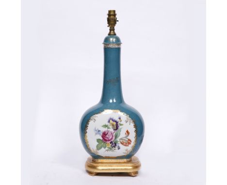 A Sevres style bleu celeste table lamp 46cm high