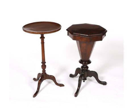 A Victorian walnut sewing table 40cm and an Edwardian mahogany wine table, 39cm diameter (2)