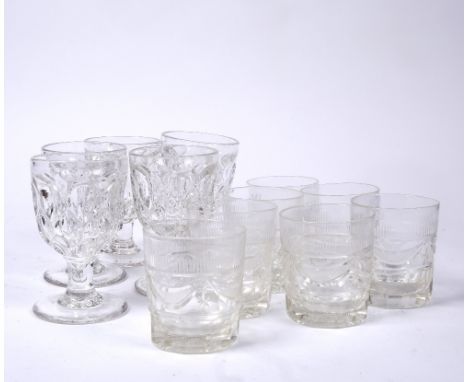 A set of seven 19th Century cut-glass tumblers 9.5cm high and five 19th Century fluted wine glasses