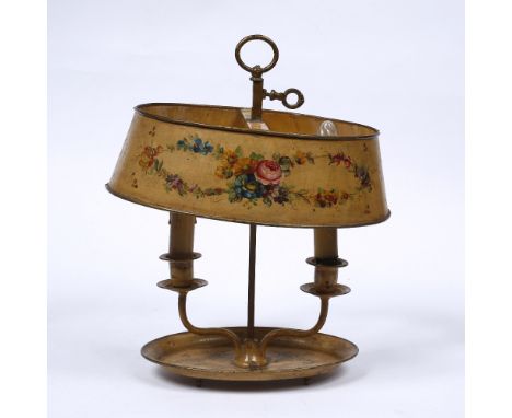A Toleware painted table lamp circa 1930, 31cm high
