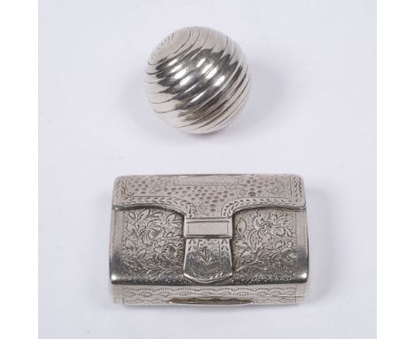 A 19th Century silver vinaigrette in the form of a purse, with relief and engine turned decoration and gilt and pierced inter