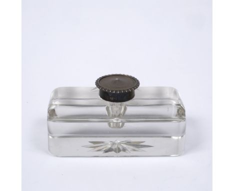 A glass inkwell of rectangular form with silver mounted neck