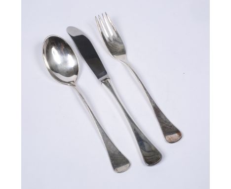 A set of three pieces of silver handled cutlery a spoon, knife and fork by Horsens Solvvarefaerik