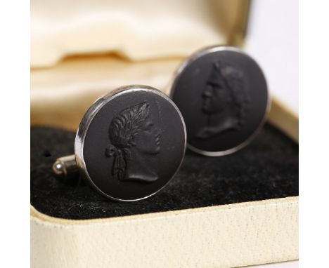A pair of Wedgwood black basalt  cufflinks