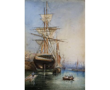 C. Poole (British, 19th/20th Century) A pair of  showing ships docked, both signed lower left, watercolour and gouache, each 