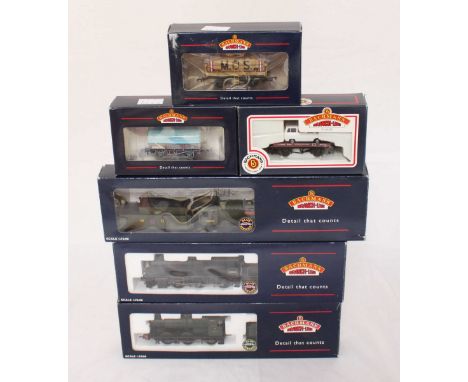 Three Bachmann locomotives with tenders: 32-156 N Class 31844 BR Lined Black (emblem weathered), 32-300 Collett Goods 3202 GW