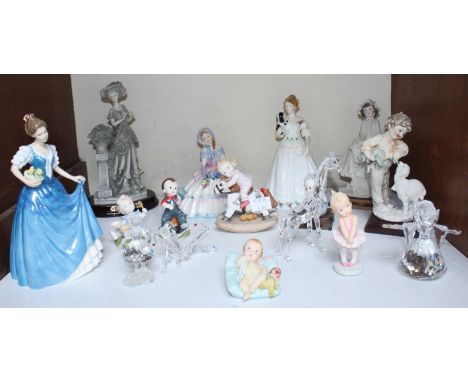 SECTION 1. A small collection of assorted ceramics and glass items including three Royal Doulton porcelain figures, 'Take Me 