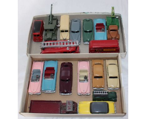 Eighteen various Dinky cars and vehicles including 955 Supertoys Fire Engine, 2x Pink Cadillac Eldorados, 2x Packards etc, (a