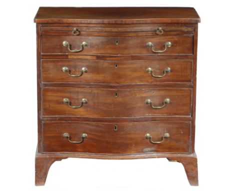A George III mahogany serpentine chest, the top with boxwood edging above a brushing slide and four long graduated drawers, o