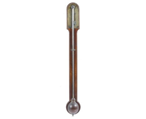 A George III mahogany stick barometer by Fasana of Bath, the arched brass dial with a vernier scale adjuster, signed 'Fasana 