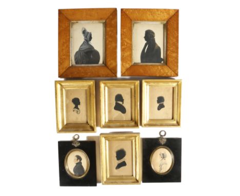 A small collection of 19th century portrait silhouettes, comprising: a pair of a man and woman with gilt highlights, titled o