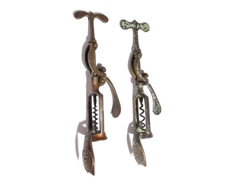 A Charles Hull 1864 Patent Royal Club single lever corkscrew, of roller type, with a brass oval plaque, inscribed 'C. HULL, P