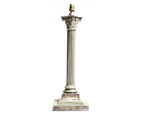 A silver plated Corinthian column table lamp, the stepped base stamped 'G.S', late 19th / early 20th century, 53.5cm high.