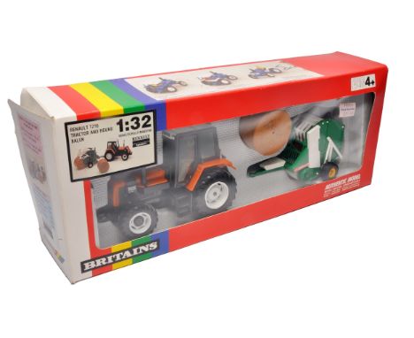 Britains 1/32 farm model issue comprising Renault TZ16 Tractor and Round Baler Set (9656). Appears without notable fault, in 