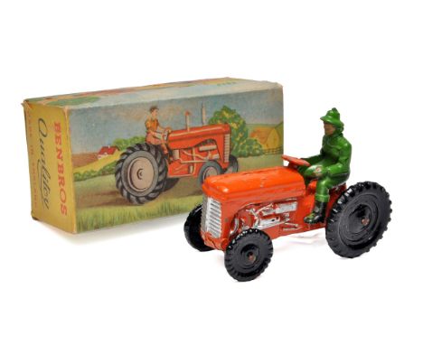 Benbros Qualitoy Ferguson Type Tractor in orange, with green driver. Displays excellent with little sign of wear. In good ori