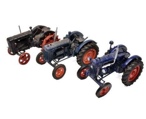 Megs Models or similar 1/32 handbuilt farm model issues comprising various Fordson E27N Tractors. Displayed, would benefit fr