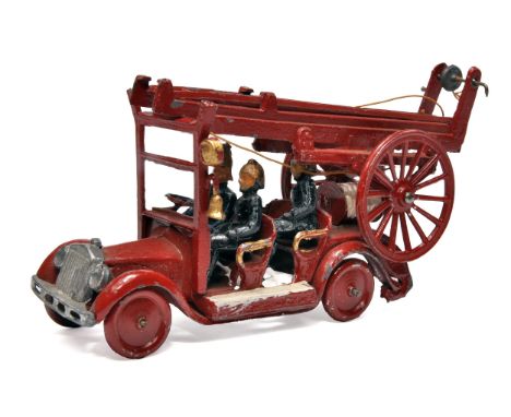 Taylor &amp; Barrett No. 16 Fire Engine with wheeled fire escape. Complete with three figures. Displays generally good to ver