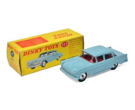 Dinky No. 177 Opel Kapitan. Light blue body, red interior. Displays excellent with little sign of wear. In very good to excel