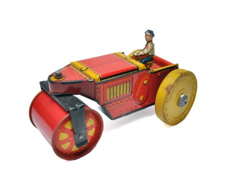 Wells Mechanical Tinplate Road Roller. Displays good with mostly minor signs of wear.