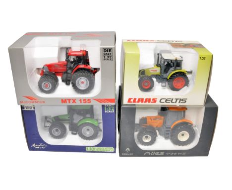 Group of Universal Hobbies 1/32 farm tractor issues comprising Claas Celtis 445, McCormick MTX155, Deutz Fahr TTV 1160 plus R