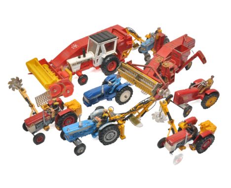 A group of Corgi and Dinky diecast farm issues including Tractor and implement combinations plus single issues, as shown.