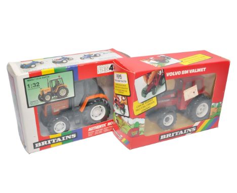 Britains duo 1/32 farm model issues comprising Volvo BM Valmet Tractor (9515) plus Renault 103.54 Tractor, both appear withou