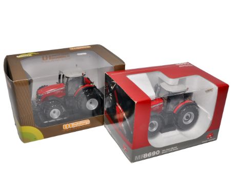 Universal Hobbies farm duo comprising 1/32 MF 8690 Tractor plus Massey Ferguson 8690 8 wheeled Tractor. Both appear excellent