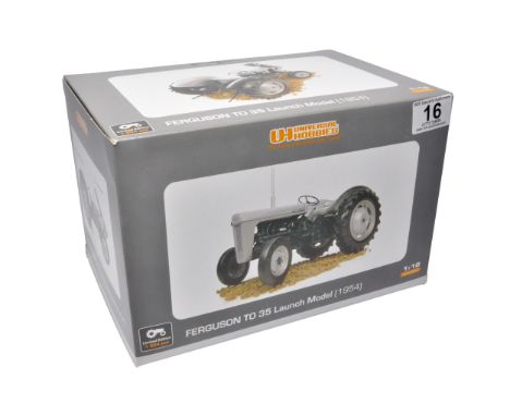 Universal Hobbies 1/16 farm model issue comprising Ferguson TO 35 Tractor Launch Model (1954). Looks to be without obvious si