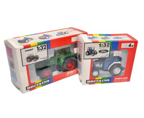 Britains duo 1/32 farm model issues comprising Fendt 615 LSA Tractor (9504) plus Ford 2120 Tractor (9495), excellent and secu