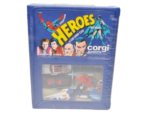 Corgi Juniors 'Heroes' 12-car carry case featuring Spider-man, Batman, Starsky and Hutch, Kojak and James Bond. Factory seale