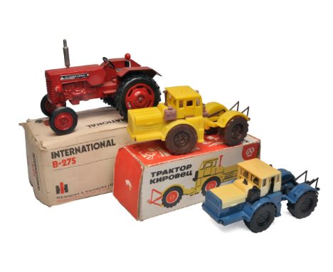 Trio of older issue farm models including Milton International B-275 Tractor (some attention required) plus two further 4x4 a