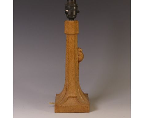 Workshop of Robert Thompson of Kilburn; a 'Mouseman' oak Table Lamp Base, octagonal column on square base, with carved mouse 