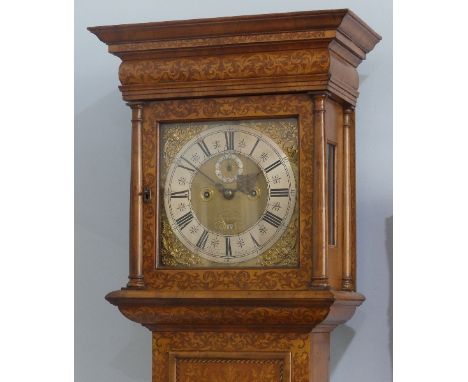 A walnut and marquetry 8-day Longcase Clock, by John Drew, London, early 18th century, the 11-inch brass dial signed John Dre