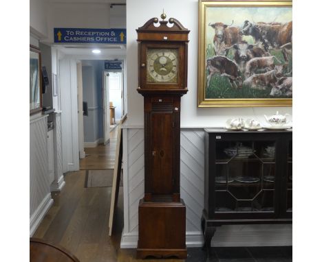 A Georgian oak 30-hour Longcase Clock, with single weight movement striking on a bell, the 10-inch square&nbsp;brass dial wit