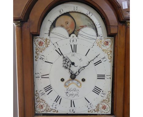 A 19th century 8-day 'moonphase' Longcase Clock,&nbsp;with two-weight movement striking on a bell, the 12-inch painted arched