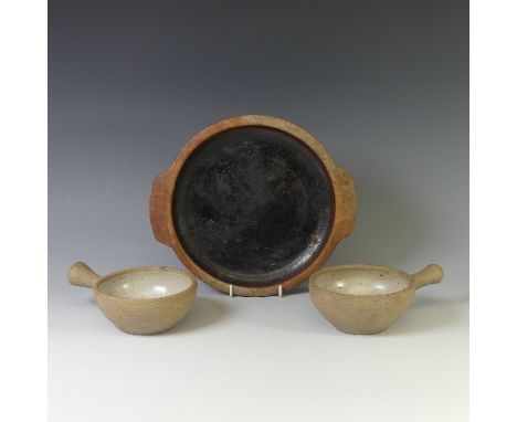 &nbsp;A pair of Leach studio pottery Soup Bowls, with impressed mark to base, together with a handled Leach St Ives studio po