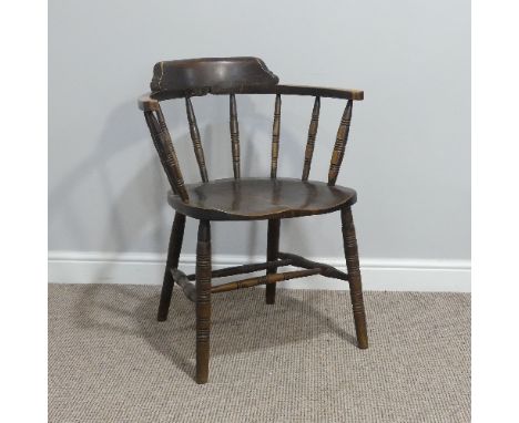 A 19thC stick-back Windsor Chair, with shaped seat and 'H' cross stretcher, W 66cm x D 64cm x H 94cm, together with another s