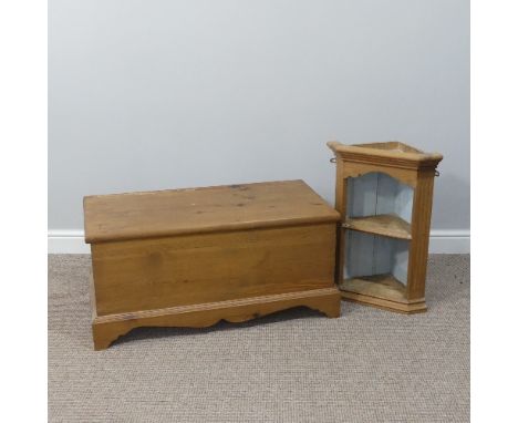 A pine Blanket Box, of rectangular form with hinged lid, on bracket feet, W 88cm x D 47cm x H 43cm, together with a pine Corn