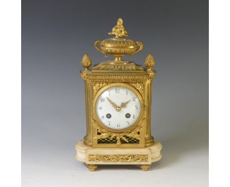 A 19th century French gilt-metal and white marble Mantel Clock, with 8-day striking movement, signed "A. D. Mougin Deux Médai