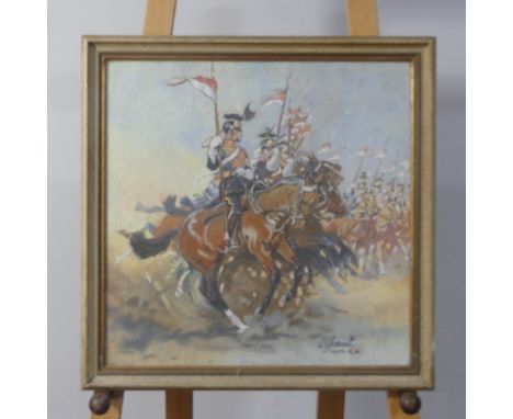 Percy Hague Jowett (British, 1882-1955), Military scene with mounted lancers, pastels, signed "P. H. Jowett. Capt. R.A.", 45c