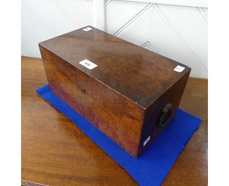 A Georgian burr walnut Tea Caddy, of rectangular form, with hinged lid opening to reveal a cut glass mixing bowl flanked by t