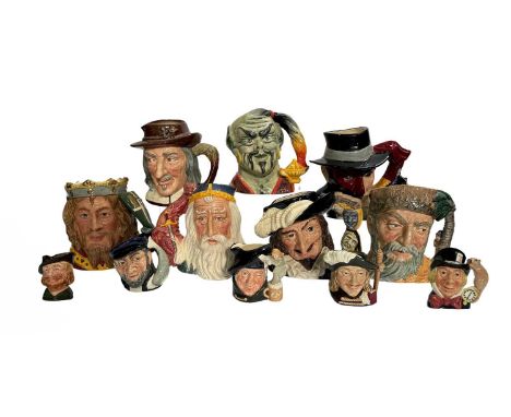 Doulton Character Jugs: a collection of large and small fictional character jugs including 'Jane Eyre and Mr Rochester', 'Bil