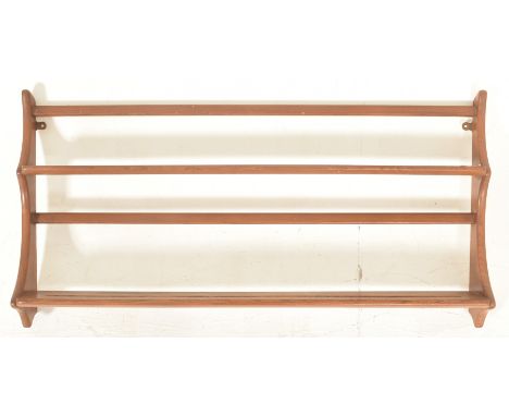 Ercol - Model 268 - A retro vintage mid 20th century 1960s elm two tier hanging plate rack / display book shelf. The rack hav