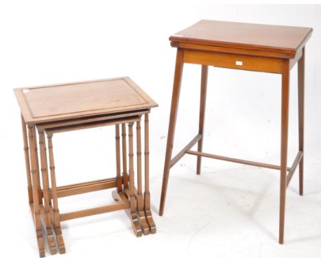 George III revival mahogany nest of tables. Raised on faux bamboo supports with stretchers having graduating table tops above